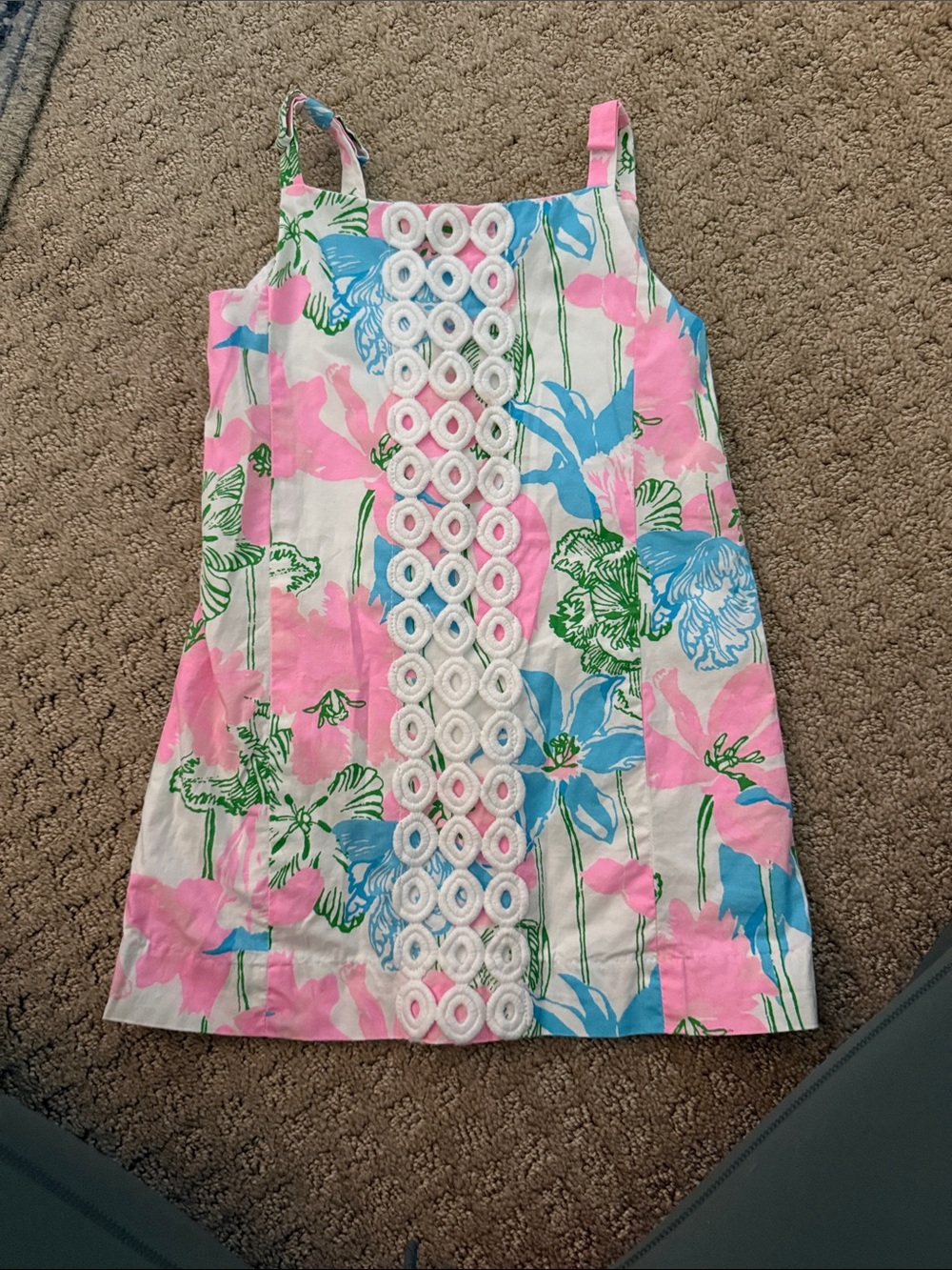 Lilly Pulitzer Pink Blue Green Floral Tank Dress with White Crochet